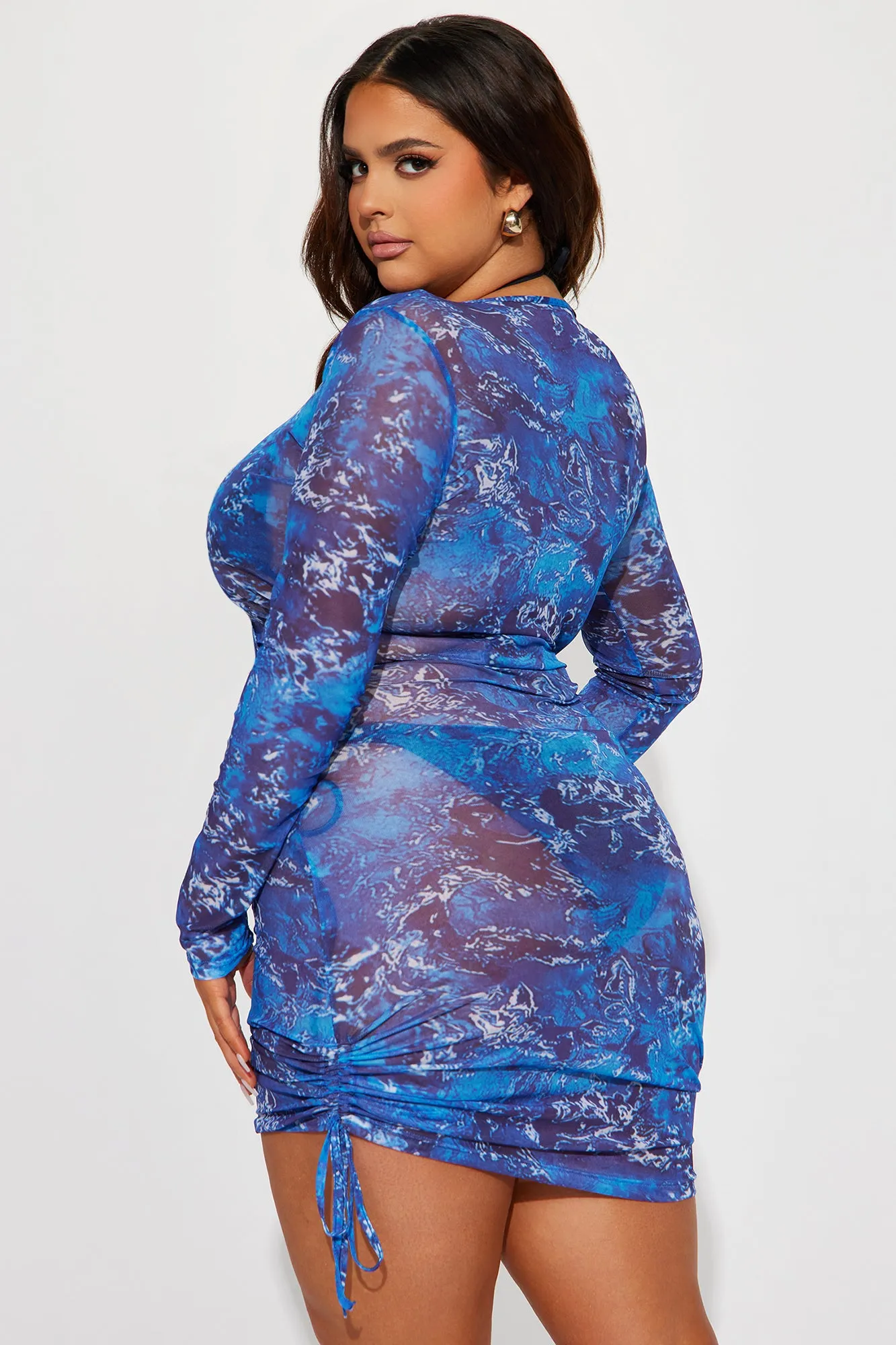 Bailey Long Sleeve Cover Up Dress - Blue
