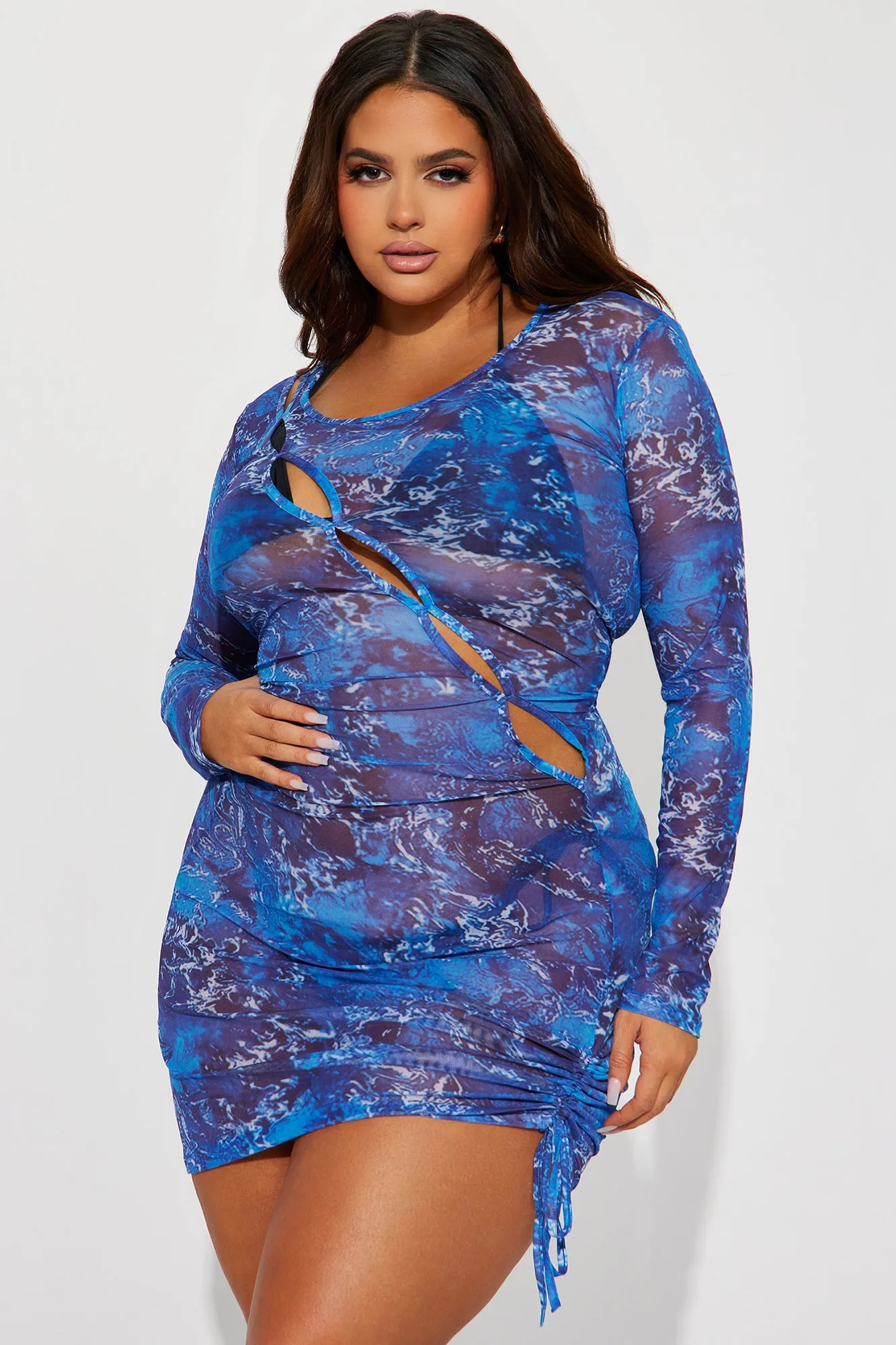 Bailey Long Sleeve Cover Up Dress - Blue