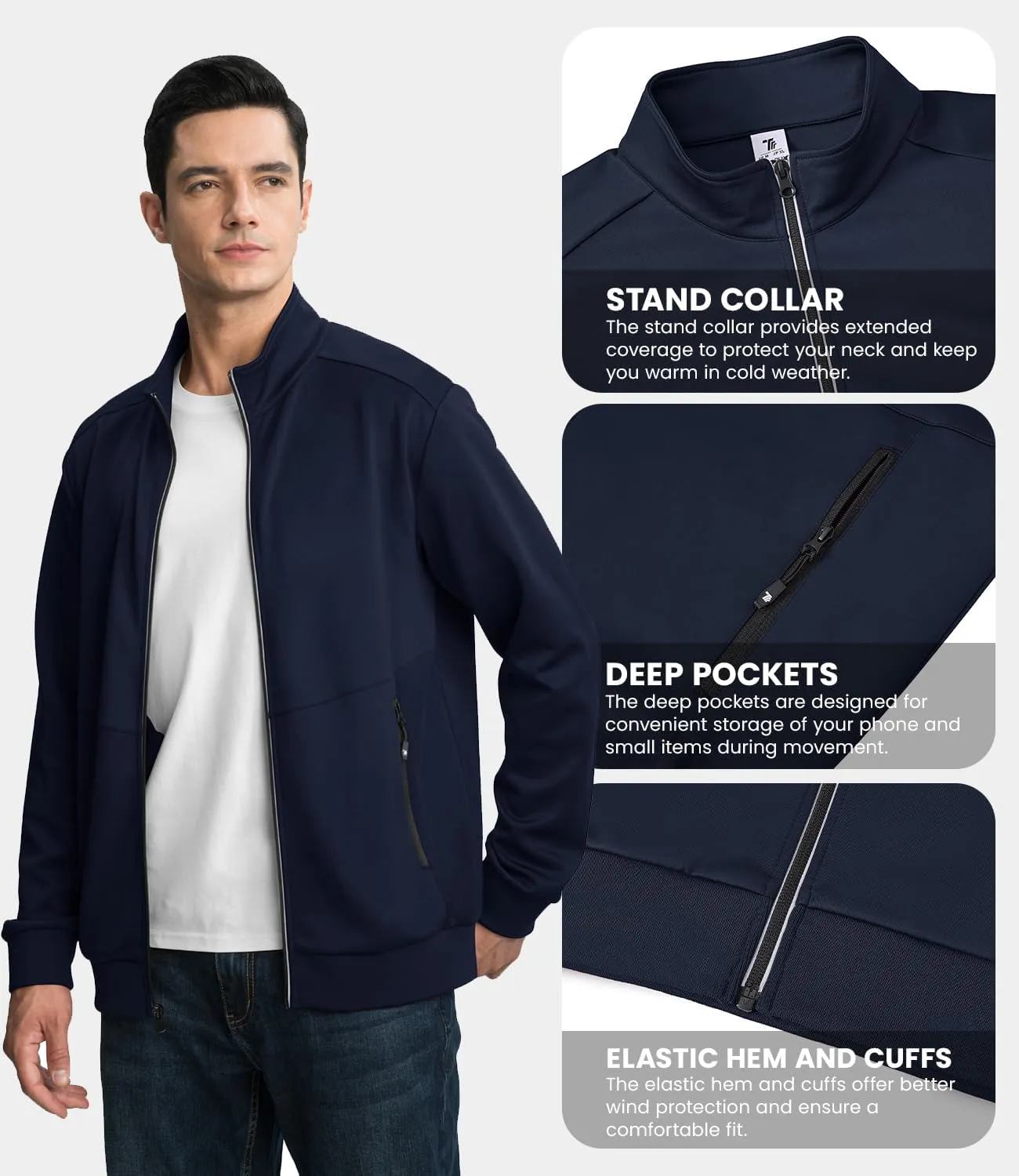 BASUDAM Men's Track Jackets Lightweight Warm Up Casual Coat Athletic Workout Running Jacket with Zipper Pockets