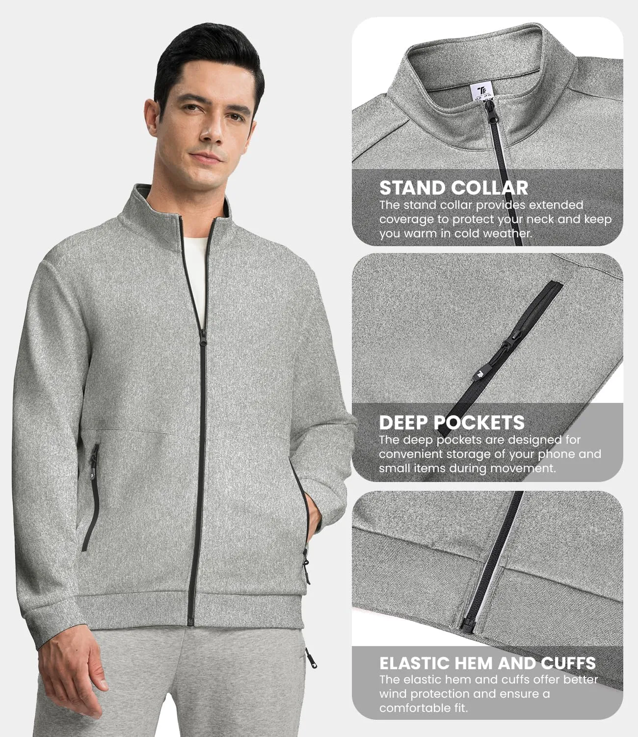 BASUDAM Men's Track Jackets Lightweight Warm Up Casual Coat Athletic Workout Running Jacket with Zipper Pockets