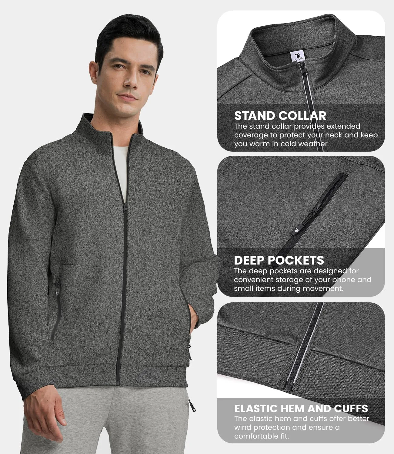 BASUDAM Men's Track Jackets Lightweight Warm Up Casual Coat Athletic Workout Running Jacket with Zipper Pockets