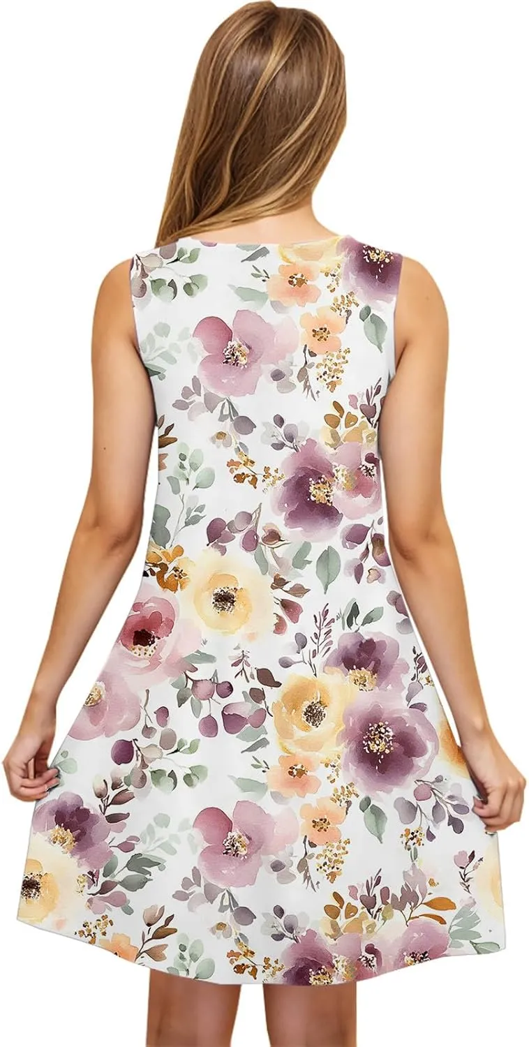 Beach Dresses for Women Trendy Swimsuit Cover Ups Sleeveless Vacation Dresses Floral Swing Mini Dress