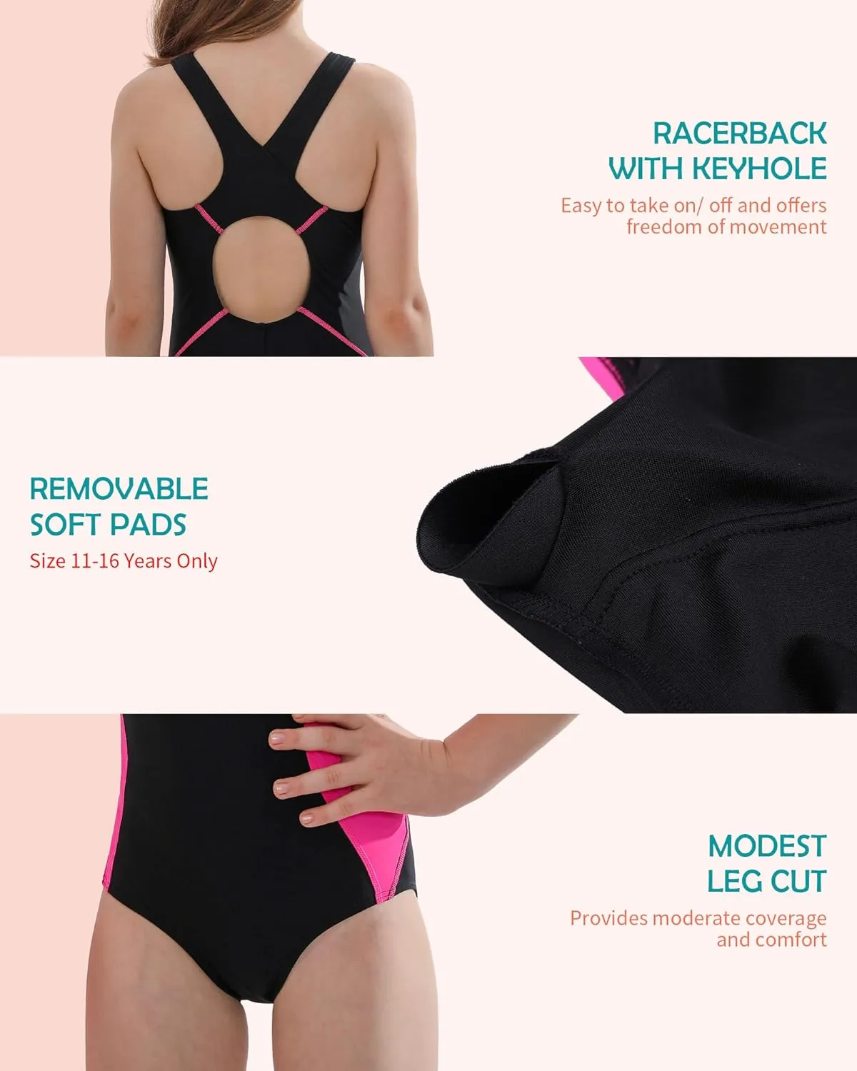 beautyin Girls One Piece Swimsuits Size 7-16 Athletic Racerback Bathing Suit