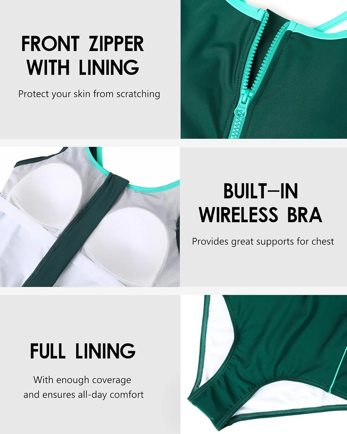 beautyin Womens Athletic One Piece Swimsuit Zipper Racerback Bathing Suit Training Swimwear