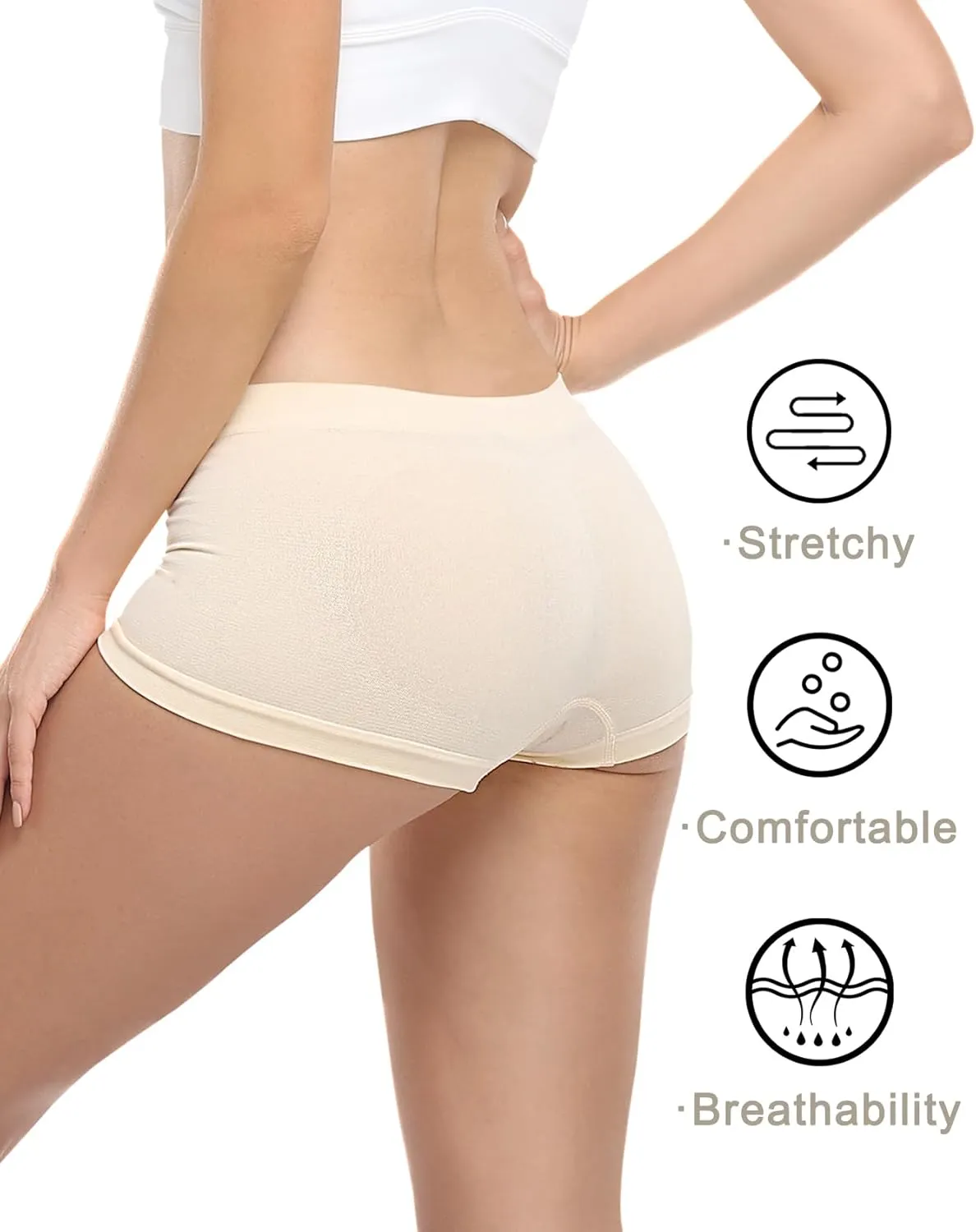 Begrily Boy Shorts Underwear for Women, Ladies Nylon Stretch Comfort Flex Fit Seamless Boyshort Panties Boxer Briefs 5 Pack