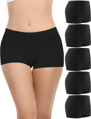 Begrily Boy Shorts Underwear for Women, Ladies Nylon Stretch Comfort Flex Fit Seamless Boyshort Panties Boxer Briefs 5 Pack