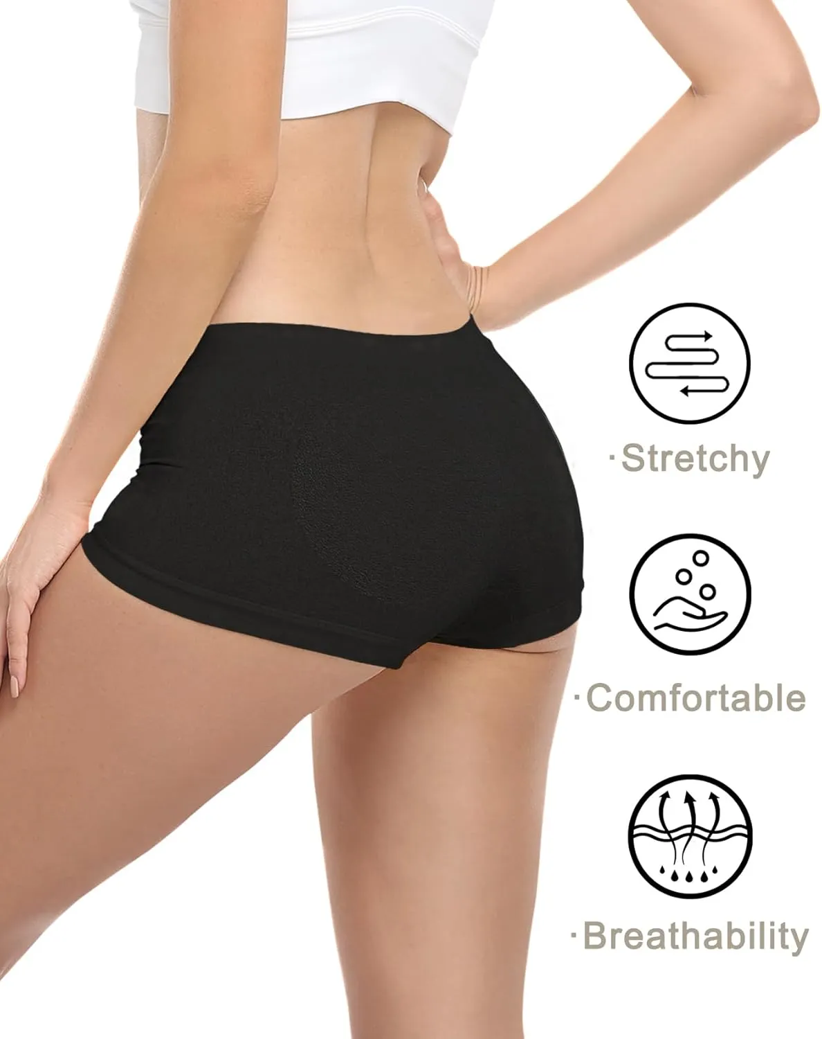 Begrily Boy Shorts Underwear for Women, Ladies Nylon Stretch Comfort Flex Fit Seamless Boyshort Panties Boxer Briefs 5 Pack