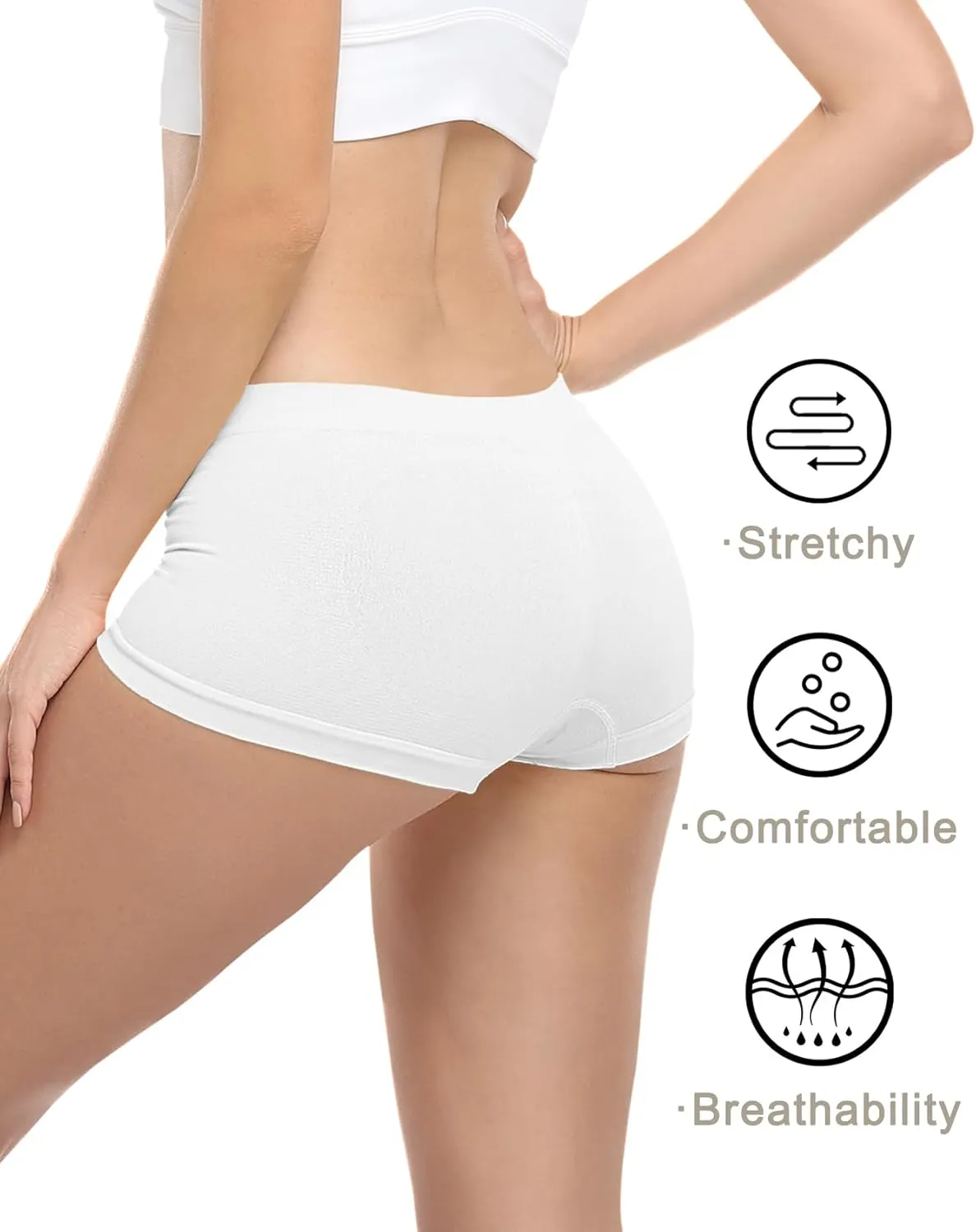 Begrily Boy Shorts Underwear for Women, Ladies Nylon Stretch Comfort Flex Fit Seamless Boyshort Panties Boxer Briefs 5 Pack