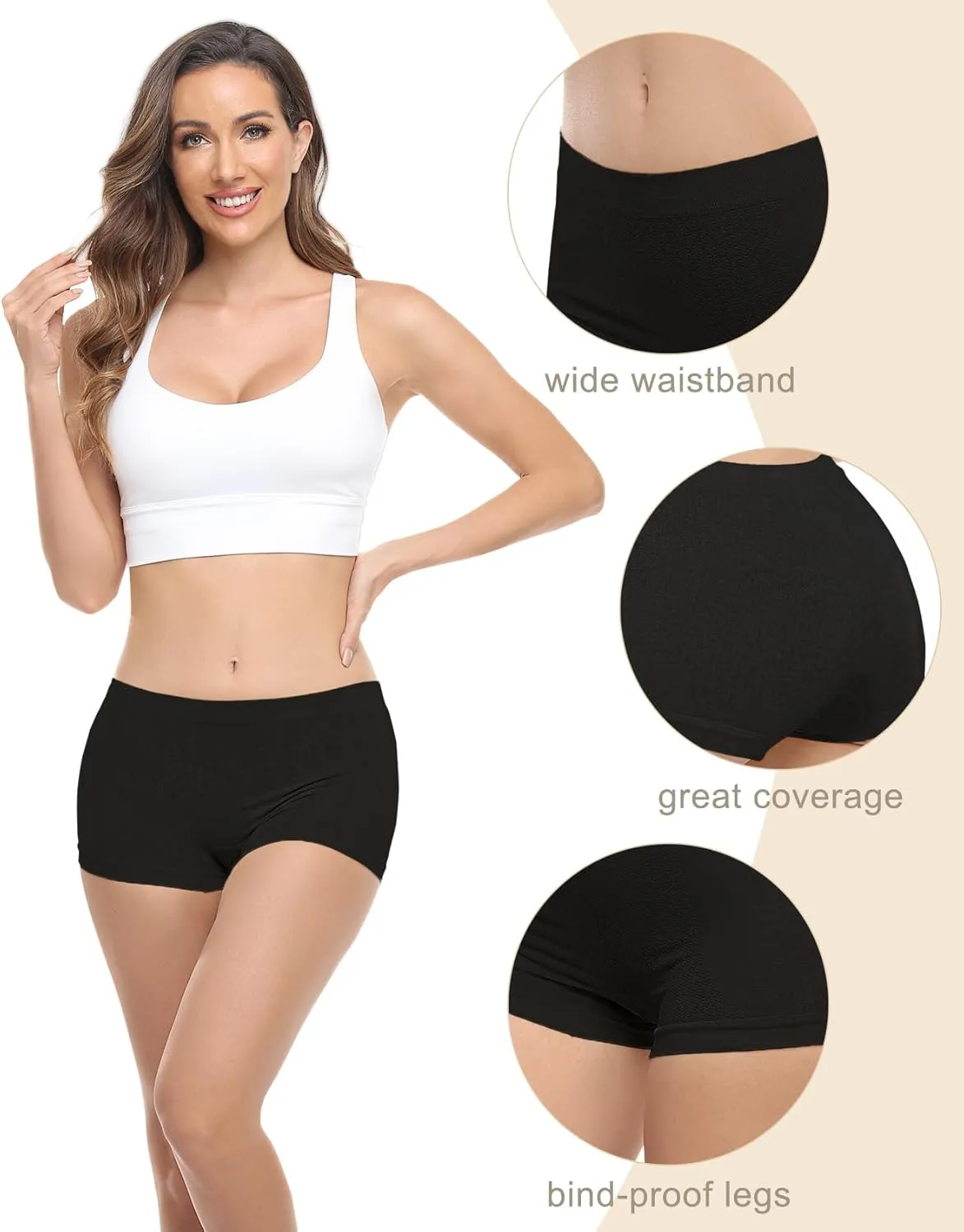 Begrily Boy Shorts Underwear for Women, Ladies Nylon Stretch Comfort Flex Fit Seamless Boyshort Panties Boxer Briefs 5 Pack