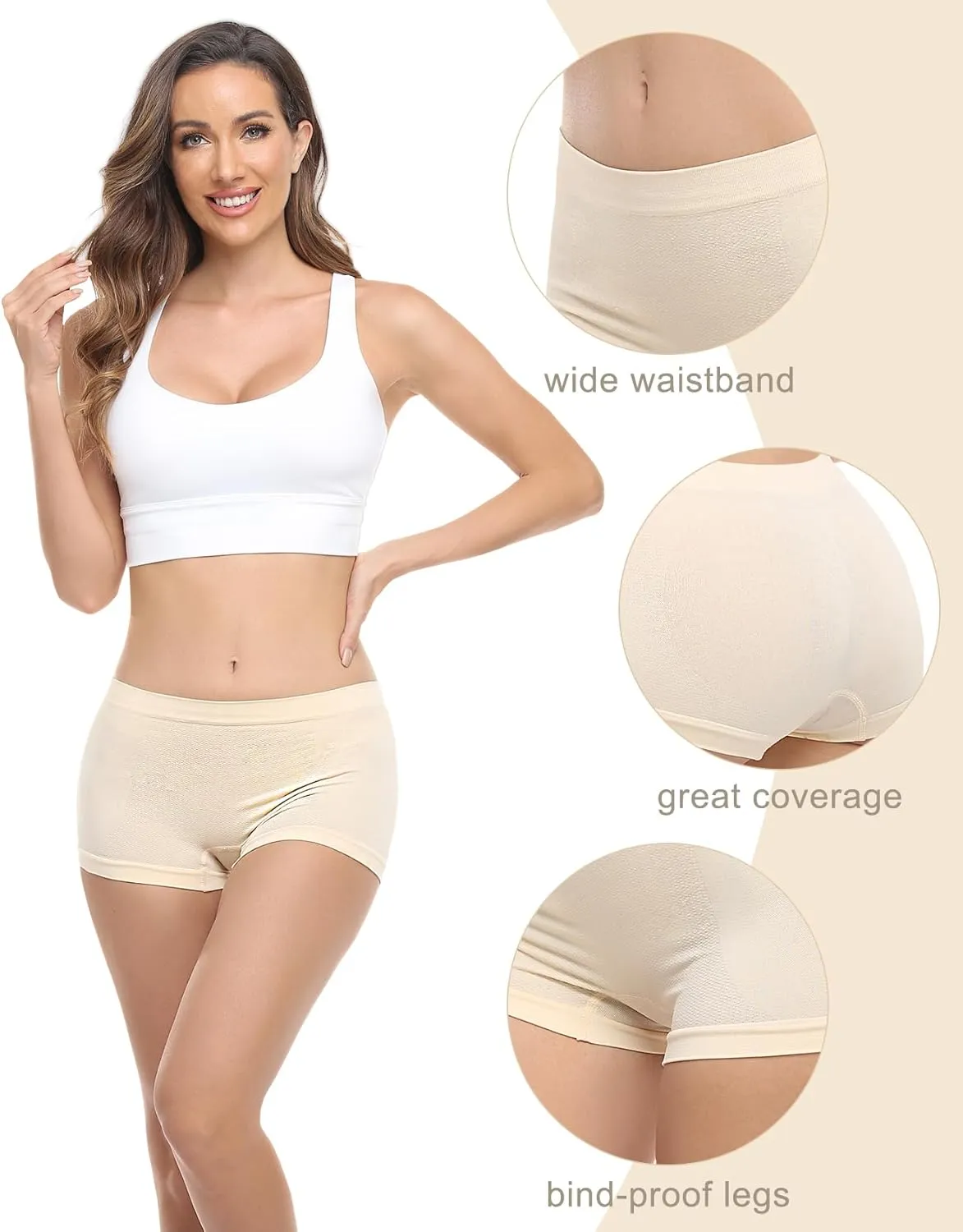 Begrily Boy Shorts Underwear for Women, Ladies Nylon Stretch Comfort Flex Fit Seamless Boyshort Panties Boxer Briefs 5 Pack