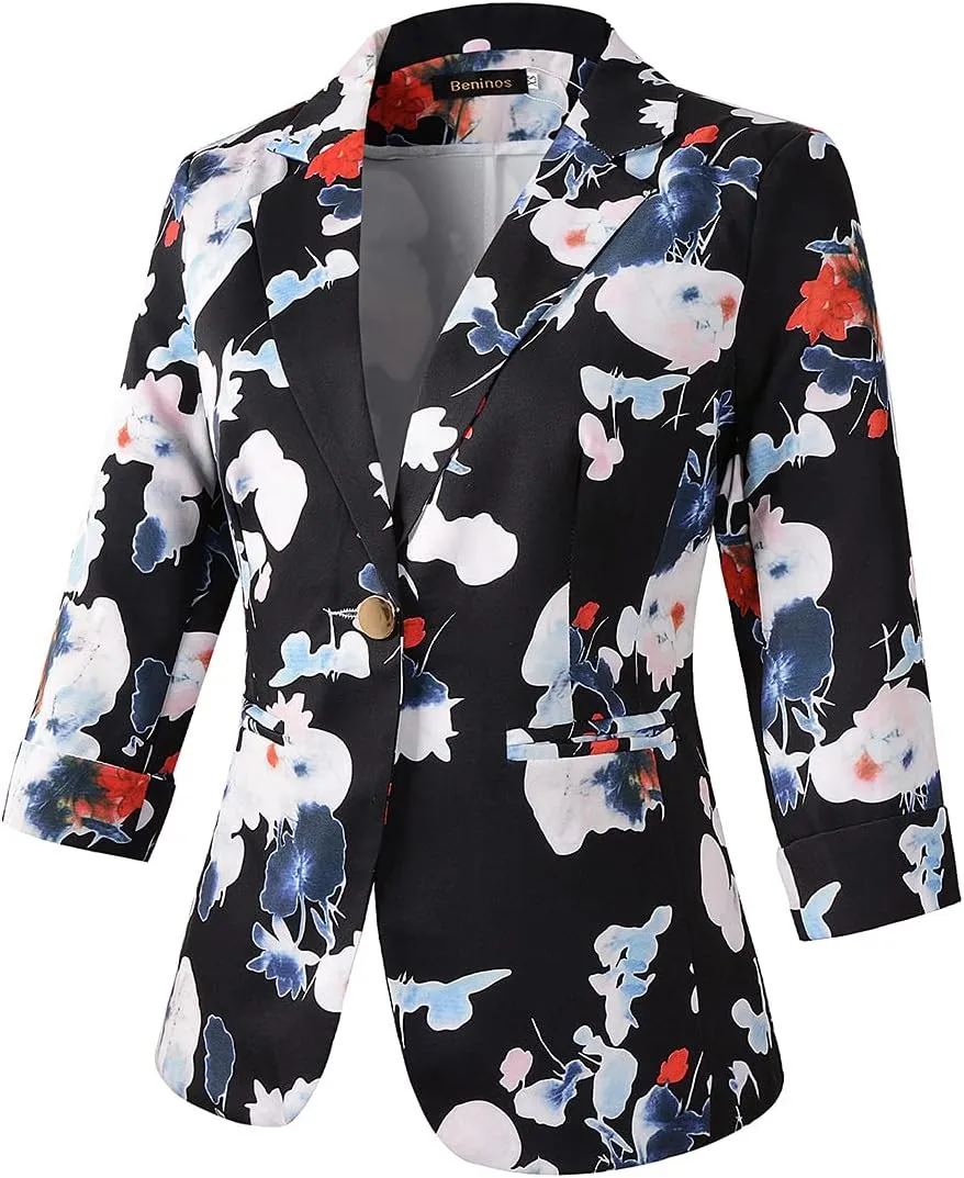 Beninos Womens 3/4 Sleeve Lightweight Office Work Suit Jacket Blazer