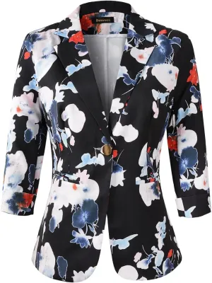 Beninos Womens 3/4 Sleeve Lightweight Office Work Suit Jacket Blazer