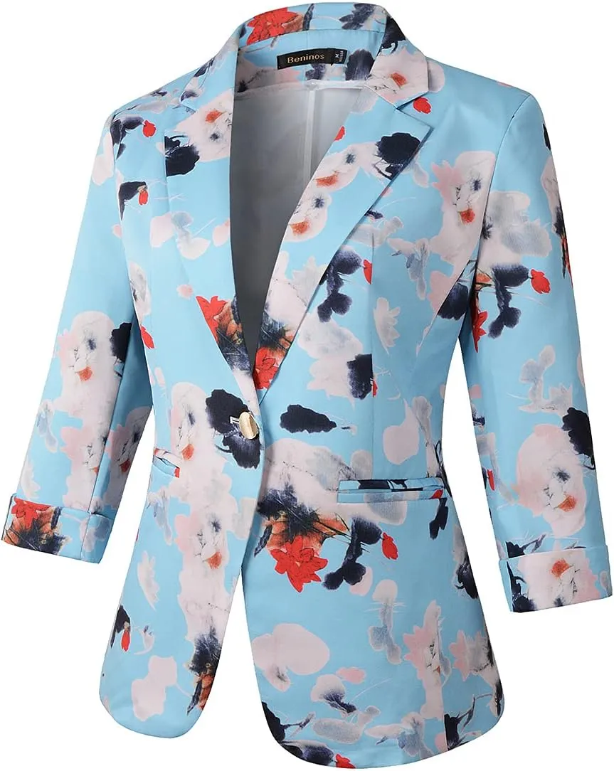 Beninos Womens 3/4 Sleeve Lightweight Office Work Suit Jacket Blazer