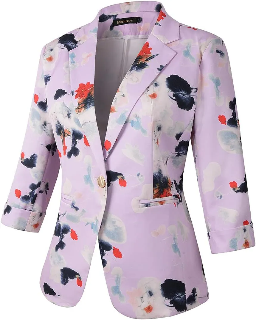Beninos Womens 3/4 Sleeve Lightweight Office Work Suit Jacket Blazer