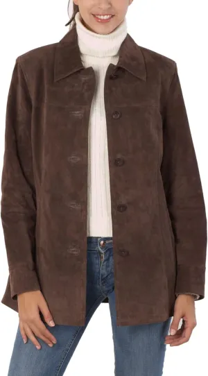 BGSD Women Anna Suede Leather Car Coat (Also available in Plus Size & Petite)