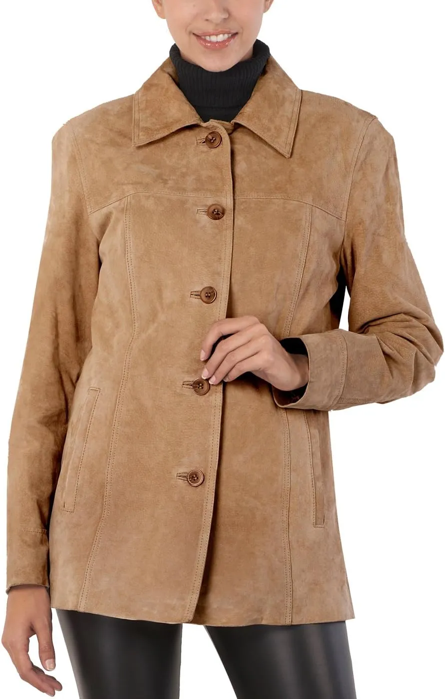 BGSD Women Anna Suede Leather Car Coat (Also available in Plus Size & Petite)