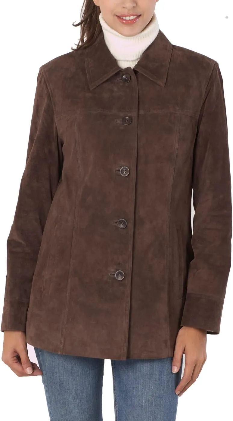 BGSD Women Anna Suede Leather Car Coat (Also available in Plus Size & Petite)