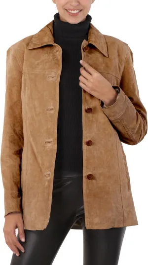 BGSD Women Anna Suede Leather Car Coat (Also available in Plus Size & Petite)