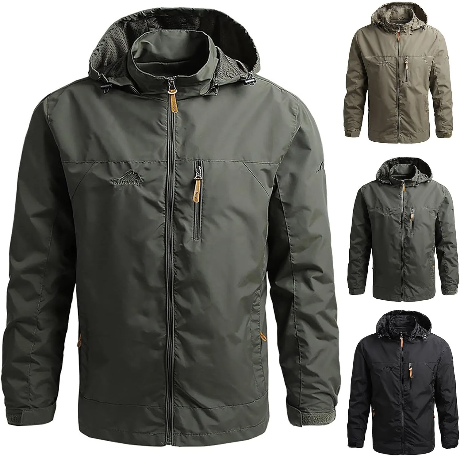 BIFUTON Waterproof Jackets for Men Lightweight Full Zip Up Hoodie Long Sleeve Windbreaker Jackets Sports Hiking Trench Coats