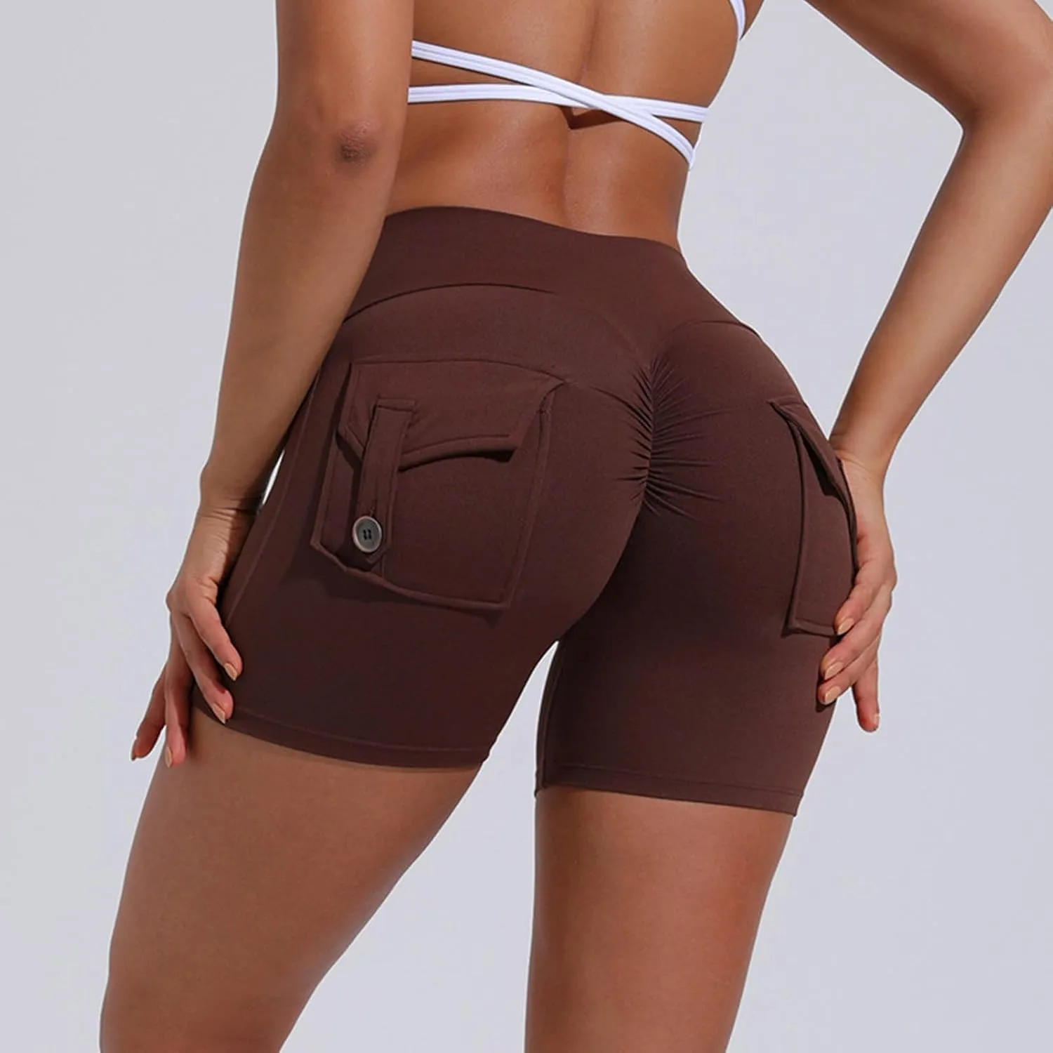 Biker Shorts Women with Pockets High Waisted Workout Tummy Control Gym Cargo Pants Butt Lifting Running Yoga Shorts