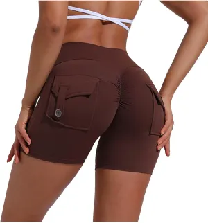Biker Shorts Women with Pockets High Waisted Workout Tummy Control Gym Cargo Pants Butt Lifting Running Yoga Shorts