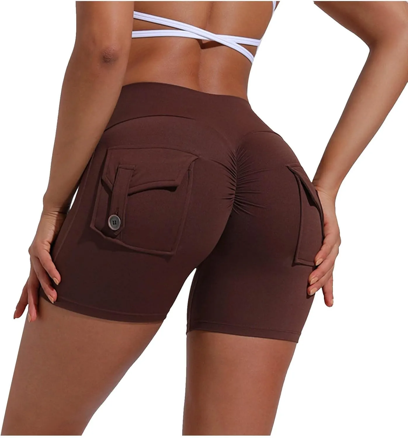 Biker Shorts Women with Pockets High Waisted Workout Tummy Control Gym Cargo Pants Butt Lifting Running Yoga Shorts