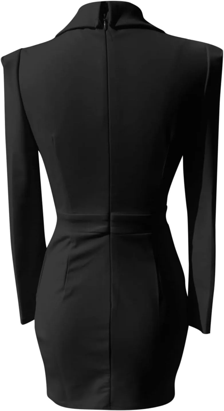 Blazer Dress for Women Trendy Colorblock Coats Double Breasted Long Sleeve Jackets with Pockets