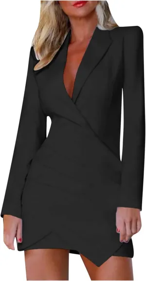 Blazer Dress for Women Trendy Colorblock Coats Double Breasted Long Sleeve Jackets with Pockets