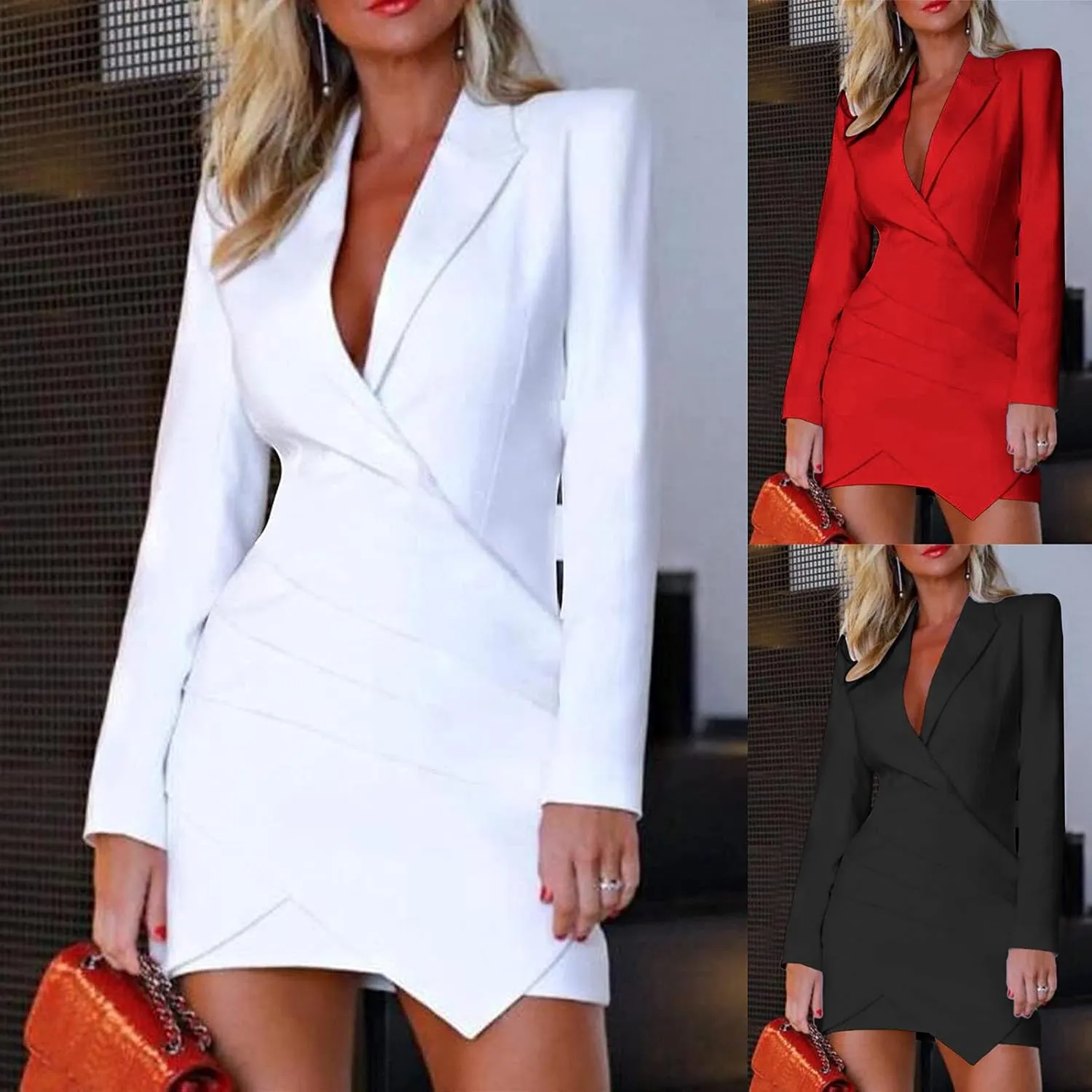 Blazer Dress for Women Trendy Colorblock Coats Double Breasted Long Sleeve Jackets with Pockets