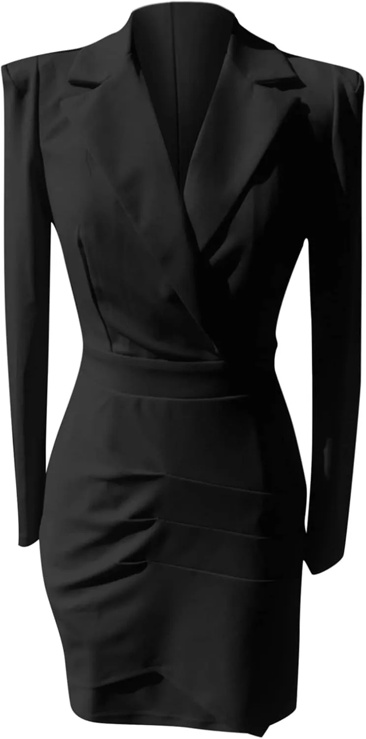 Blazer Dress for Women Trendy Colorblock Coats Double Breasted Long Sleeve Jackets with Pockets