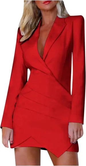 Blazer Dress for Women Trendy Colorblock Coats Double Breasted Long Sleeve Jackets with Pockets