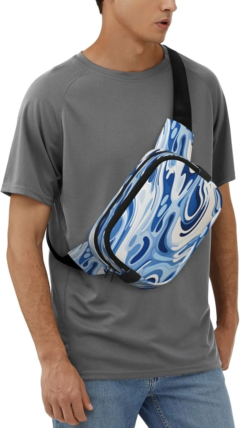 Blue Abstract Painting Funny Pack Waist Pack for Women Men, Double Layer Pack for Workout Running Travelling