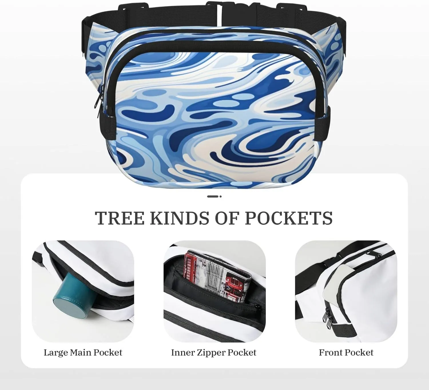 Blue Abstract Painting Funny Pack Waist Pack for Women Men, Double Layer Pack for Workout Running Travelling