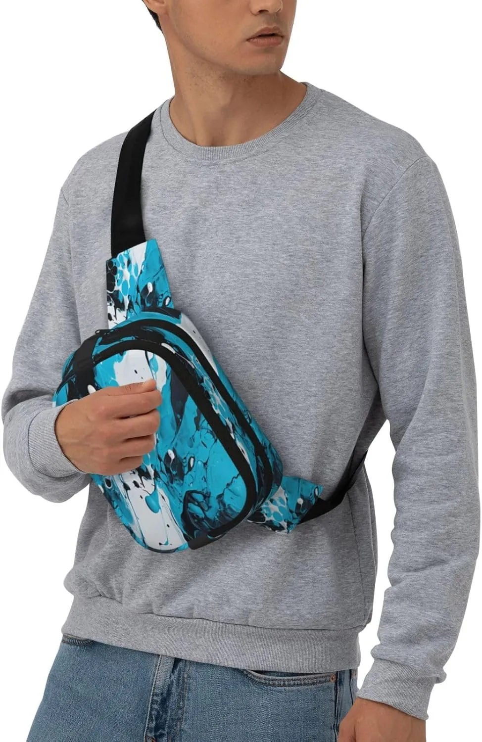 Blue Black Abstract Funny Pack Waist Pack for Women Men, Double Layer Pack for Workout Running Travelling