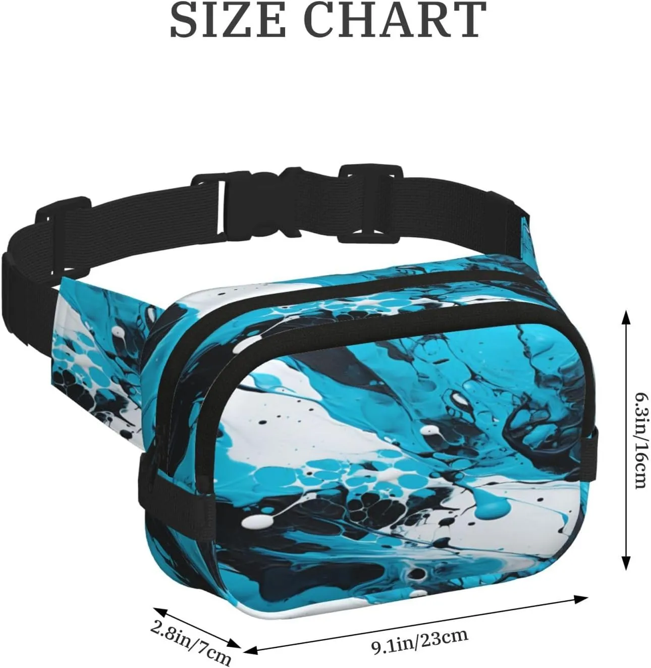 Blue Black Abstract Funny Pack Waist Pack for Women Men, Double Layer Pack for Workout Running Travelling
