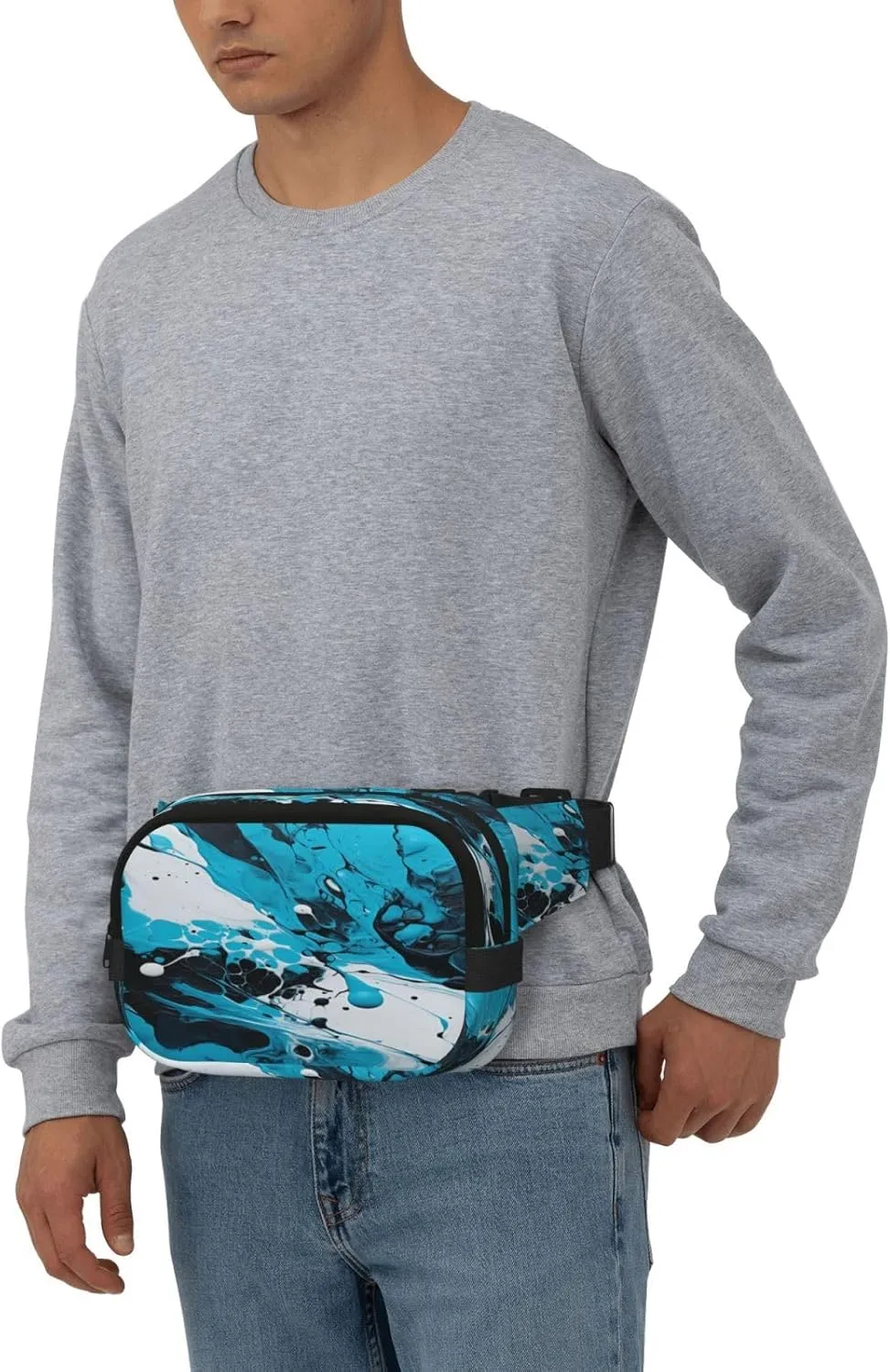 Blue Black Abstract Funny Pack Waist Pack for Women Men, Double Layer Pack for Workout Running Travelling