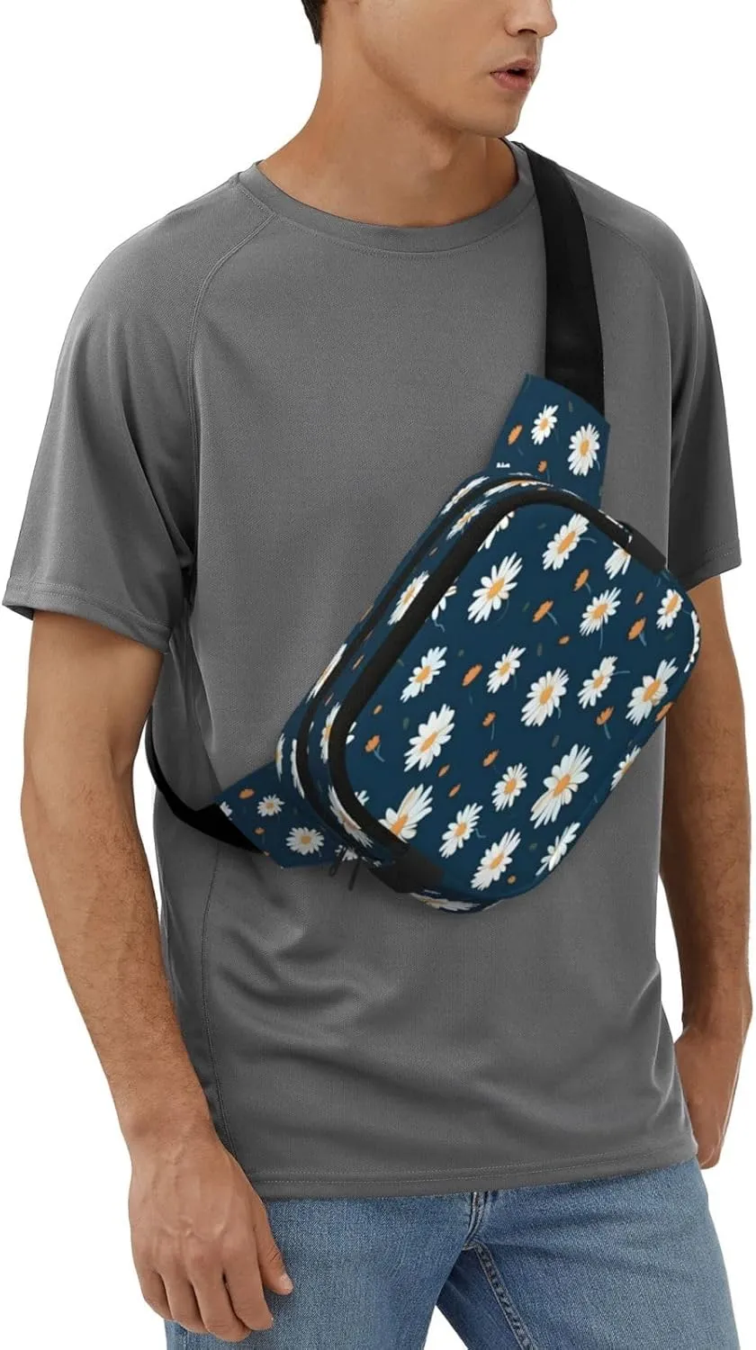 Blue Daisy Pattern Funny Pack Waist Pack for Women Men, Double Layer Pack for Workout Running Travelling
