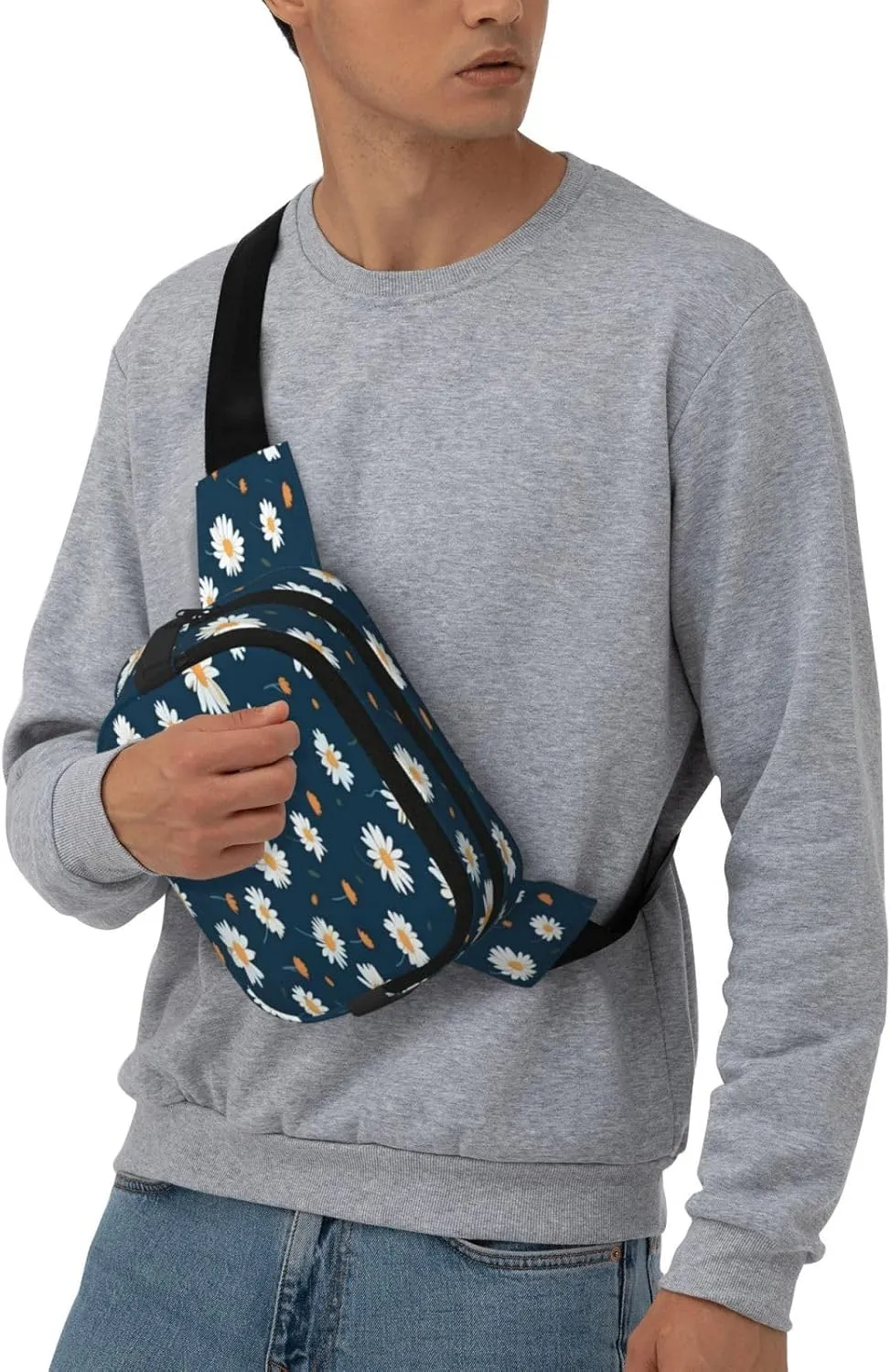 Blue Daisy Pattern Funny Pack Waist Pack for Women Men, Double Layer Pack for Workout Running Travelling