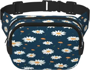 Blue Daisy Pattern Funny Pack Waist Pack for Women Men, Double Layer Pack for Workout Running Travelling