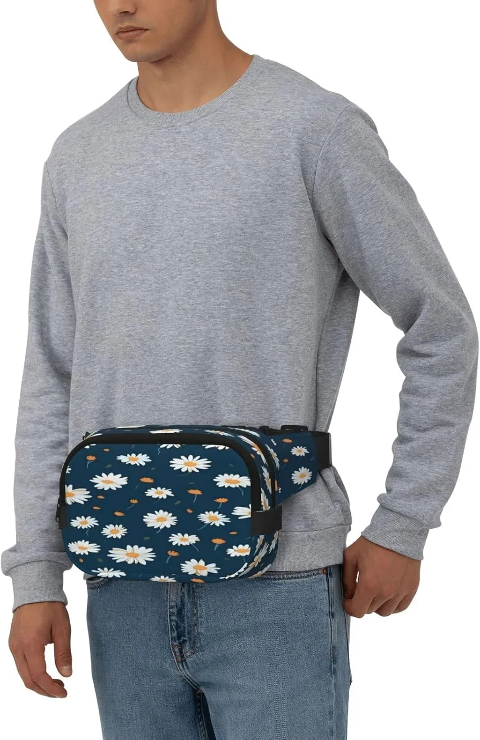 Blue Daisy Pattern Funny Pack Waist Pack for Women Men, Double Layer Pack for Workout Running Travelling