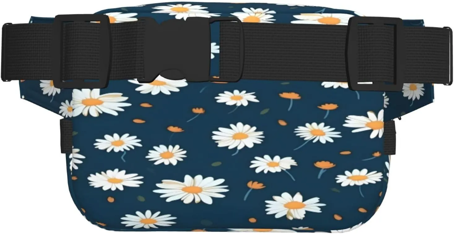 Blue Daisy Pattern Funny Pack Waist Pack for Women Men, Double Layer Pack for Workout Running Travelling
