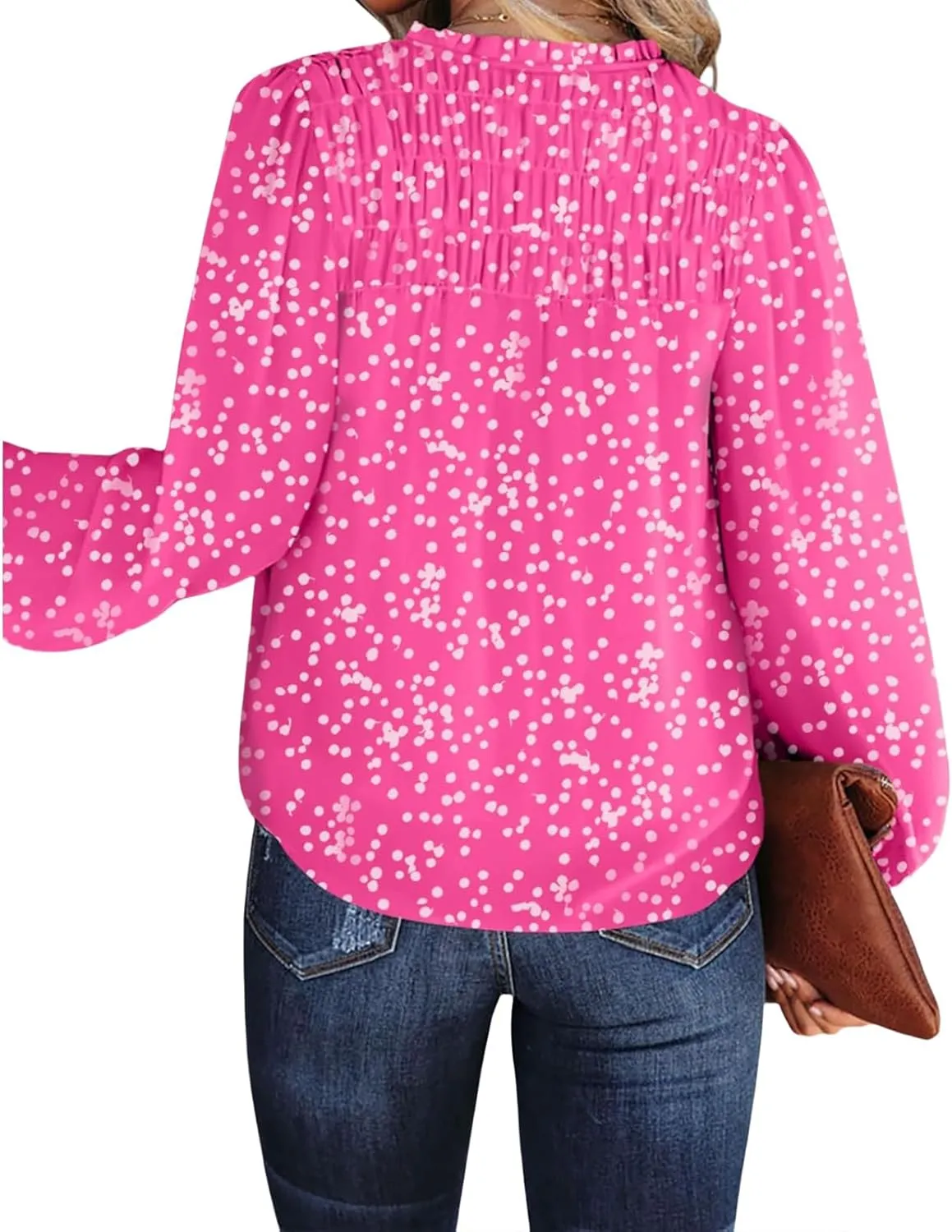 Boho Tops for Women Oversized V Neck Long Sleeve T Shirts Loose Comfy Print Pleated Tshirts Summer Pullover Blouses