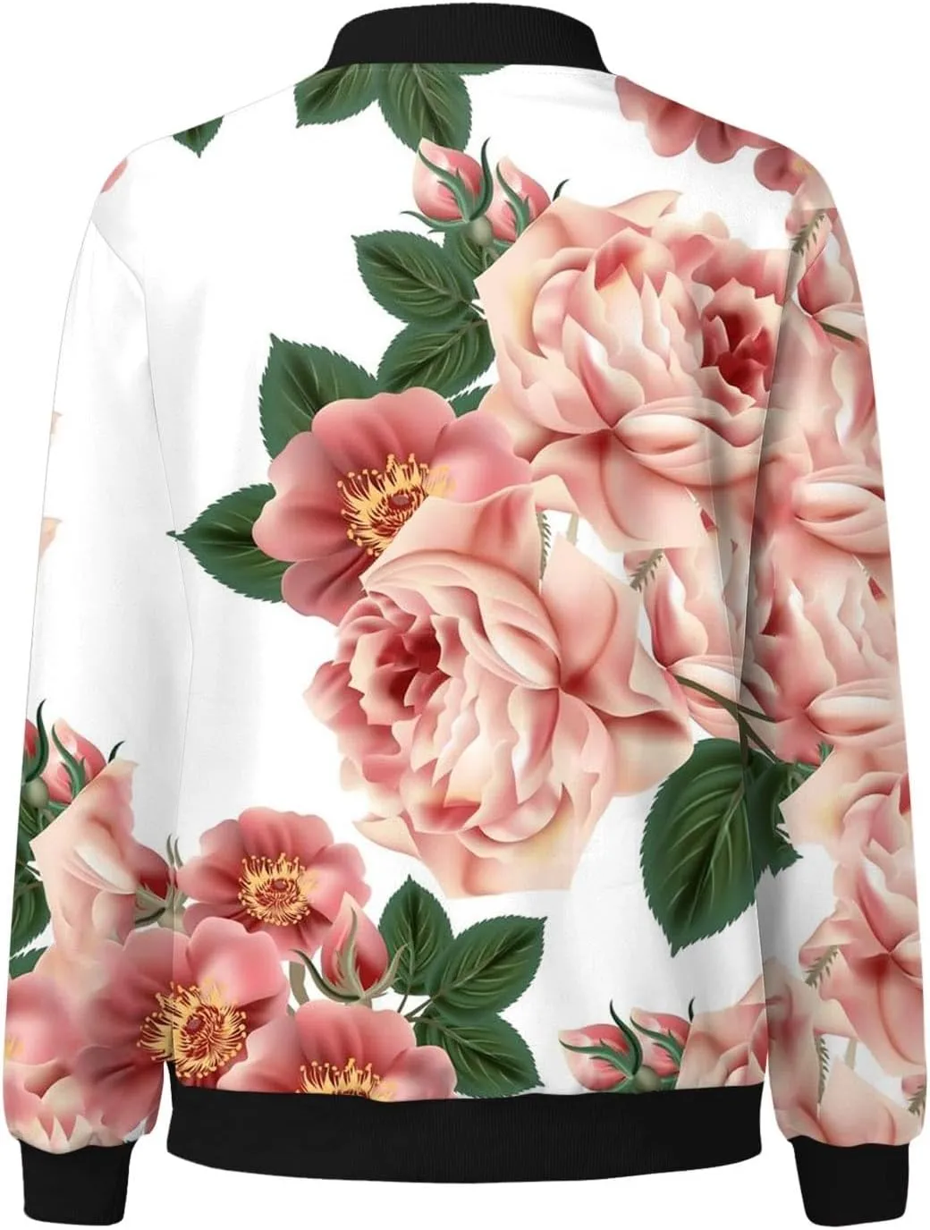 Bomber Jacket Women 2025 Floral Zip Up Zipper Sports Jackets Coats Stand Collar Causal Long Sleeve Lightweight Outerwear Tops