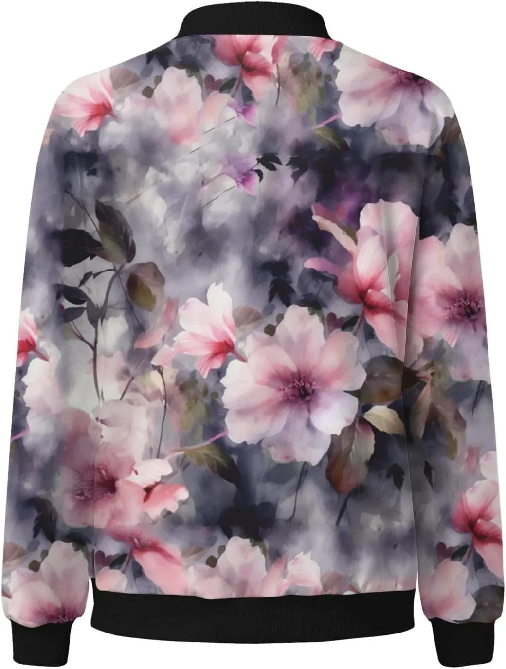 Bomber Jacket Women 2025 Floral Zip Up Zipper Sports Jackets Coats Stand Collar Causal Long Sleeve Lightweight Outerwear Tops