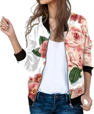 Bomber Jacket Women 2025 Floral Zip Up Zipper Sports Jackets Coats Stand Collar Causal Long Sleeve Lightweight Outerwear Tops