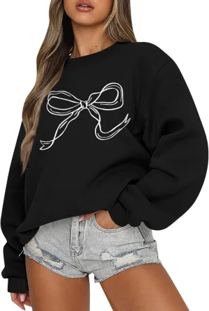 Bow Sweatshirt Women Cute Preppy Clothes Long Sleeve Graphic Clean Girl Aesthetic Spring Outfits Clothes