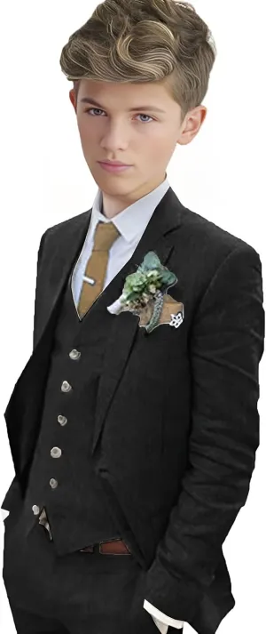Boys Linen Suit Boys Tuxedo Slim Fit 3 Piece Summer Suit Kids Linen Suit Jacket Vest Pant