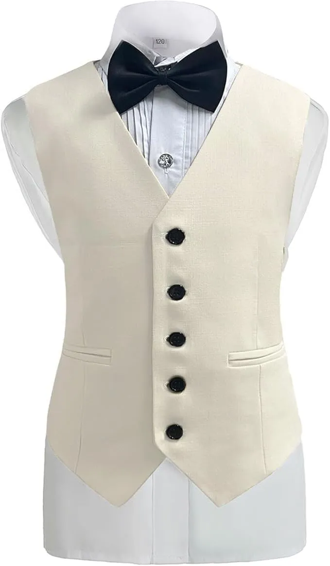 Boys Linen Suit Set Boys Summer Beach 3 Pieces Slim Fit Kids Tuxedo Suit Blazer Vest Pants Suit