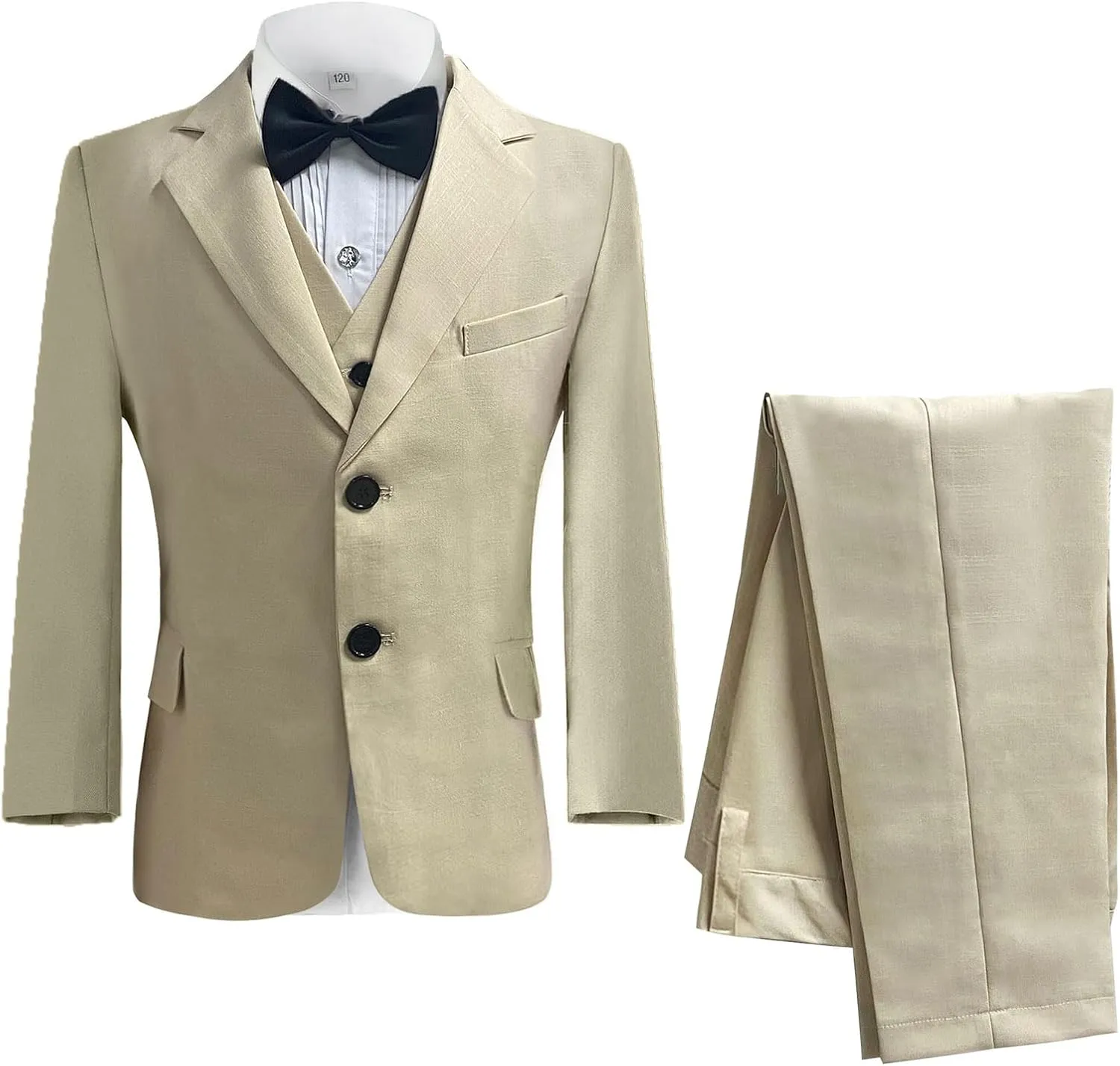 Boys Linen Suit Set Boys Summer Beach 3 Pieces Slim Fit Kids Tuxedo Suit Blazer Vest Pants Suit
