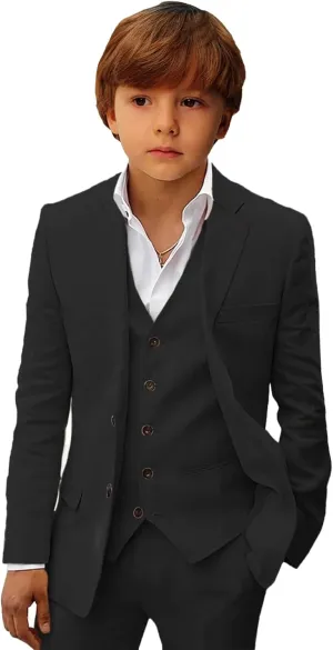Boys Linen Suit Set Boys Summer Beach 3 Pieces Slim Fit Kids Tuxedo Suit Blazer Vest Pants Suit